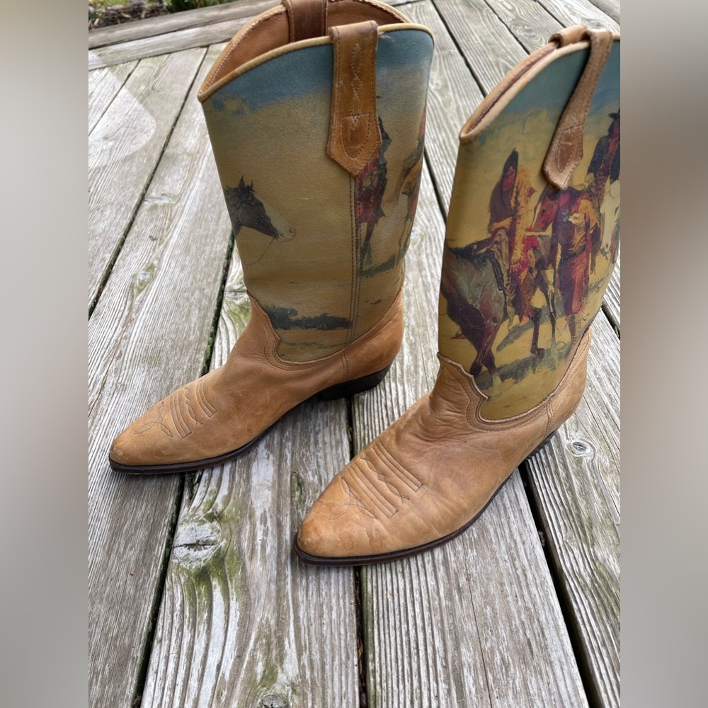 Seychelles Vintage Hand Painted Cowboy-Indian Print Cowboy Boots Women’s Size 9